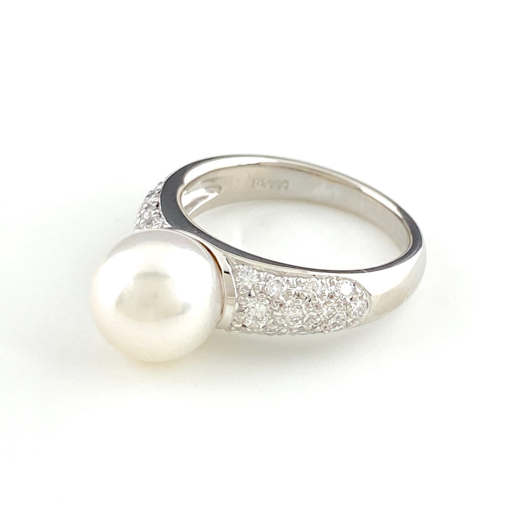 パール デザインリング プラチナ 指輪 メレダイヤ 真珠 リング 11.5号 Pt900 パール ダイヤモンド レディース 【中古】nbjwl