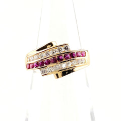 ルビー デザインリング YG イエローゴールド 指輪 メレダイヤ リング 7号 K18 ルビー ダイヤモンド レディース 【中古】nbjwl