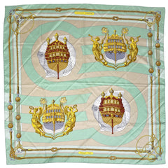 エルメス カレ 90 CHATEAUX D‘ARRIERE 艫飾り スカーフ シルク グリーン マルチカラー レディース 【中古】brbag