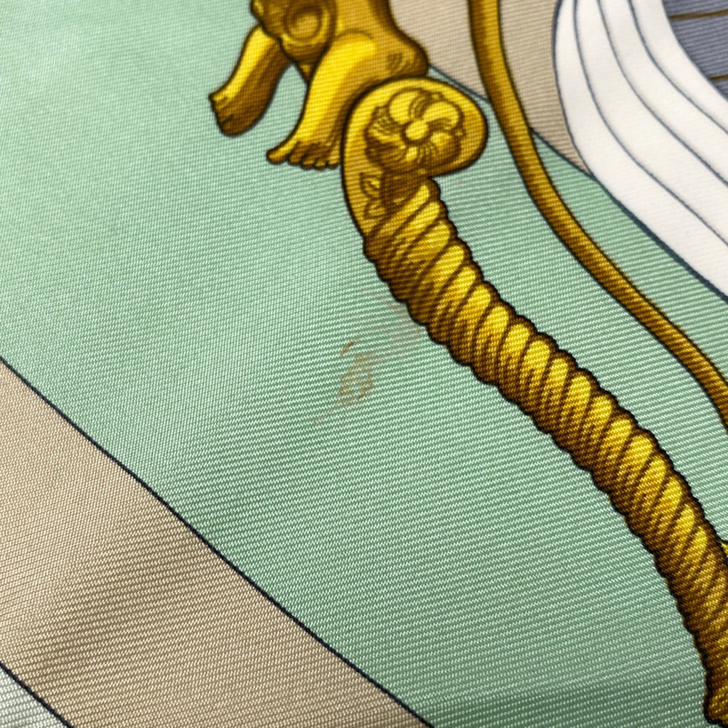 エルメス カレ 90 CHATEAUX D‘ARRIERE 艫飾り スカーフ シルク グリーン マルチカラー レディース 【中古】brbag