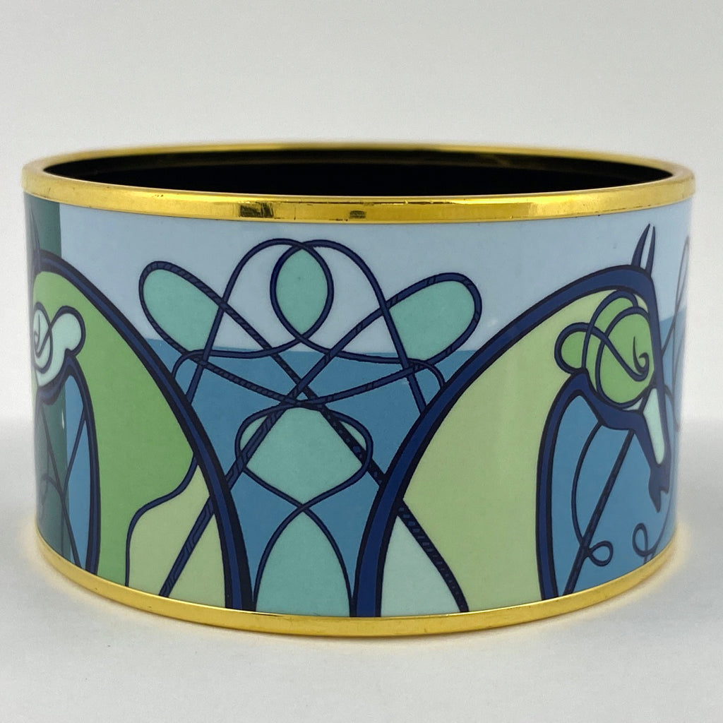 エルメス エマイユ TGM 腕輪 七宝焼き バングル GP ゴールド ブルー グリーン レディース 【中古】bracc