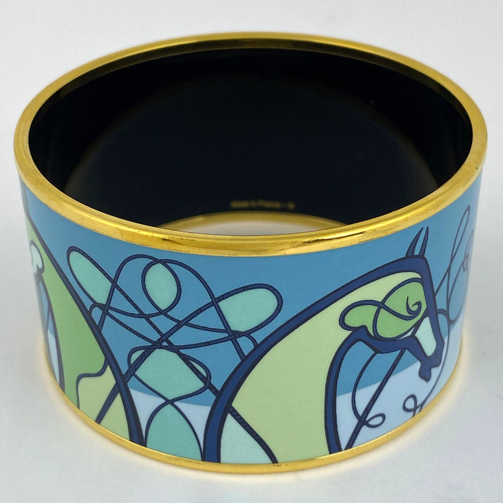 エルメス エマイユ TGM 腕輪 七宝焼き バングル GP ゴールド ブルー グリーン レディース 【中古】bracc