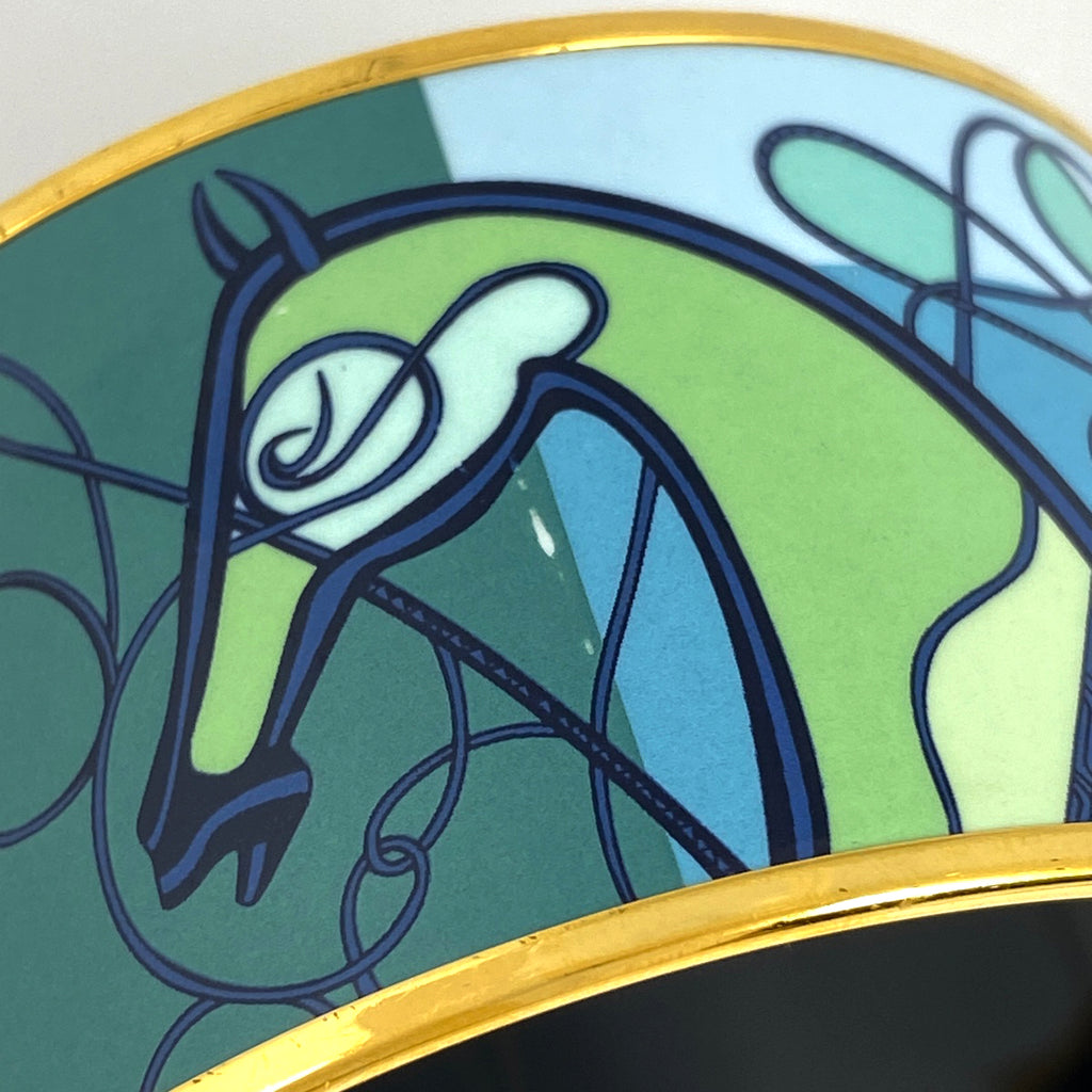 エルメス エマイユ TGM 腕輪 七宝焼き バングル GP ゴールド ブルー グリーン レディース 【中古】bracc