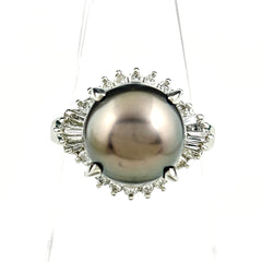 パール デザインリング プラチナ 指輪 メレダイヤ 真珠 リング 12号 Pt900 パール ダイヤモンド レディース ノンブランドジュエリー 【中古】nbjwl