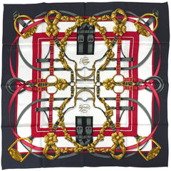エルメス カレ 90 Grand Manege 大調教術 馬具 リボン スカーフ シルク ホワイト マルチカラー レディース 【中古】brbag
