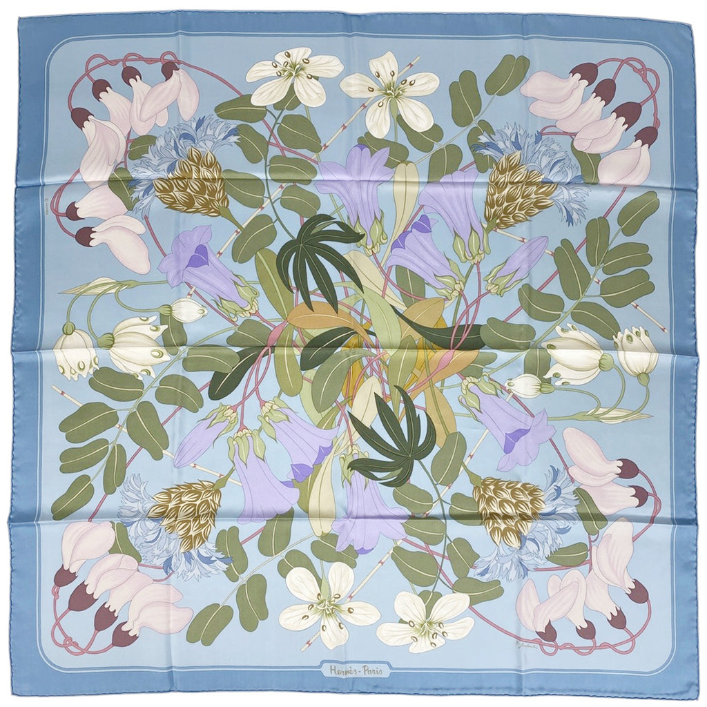 エルメス カレ 90 Flora Graeca ギリシャの花 スカーフ シルク ブルー マルチカラー レディース 【中古】brbag