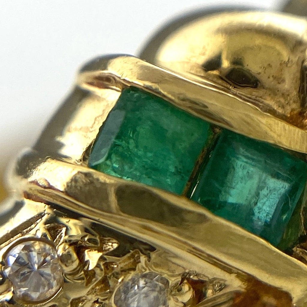 フラワーモチーフ デザインリング YG イエローゴールド 指輪 メレダイヤ エメラルド 花 リング 11号 K18 エメラルド ダイヤモンド レディース 【中古】nbjwl