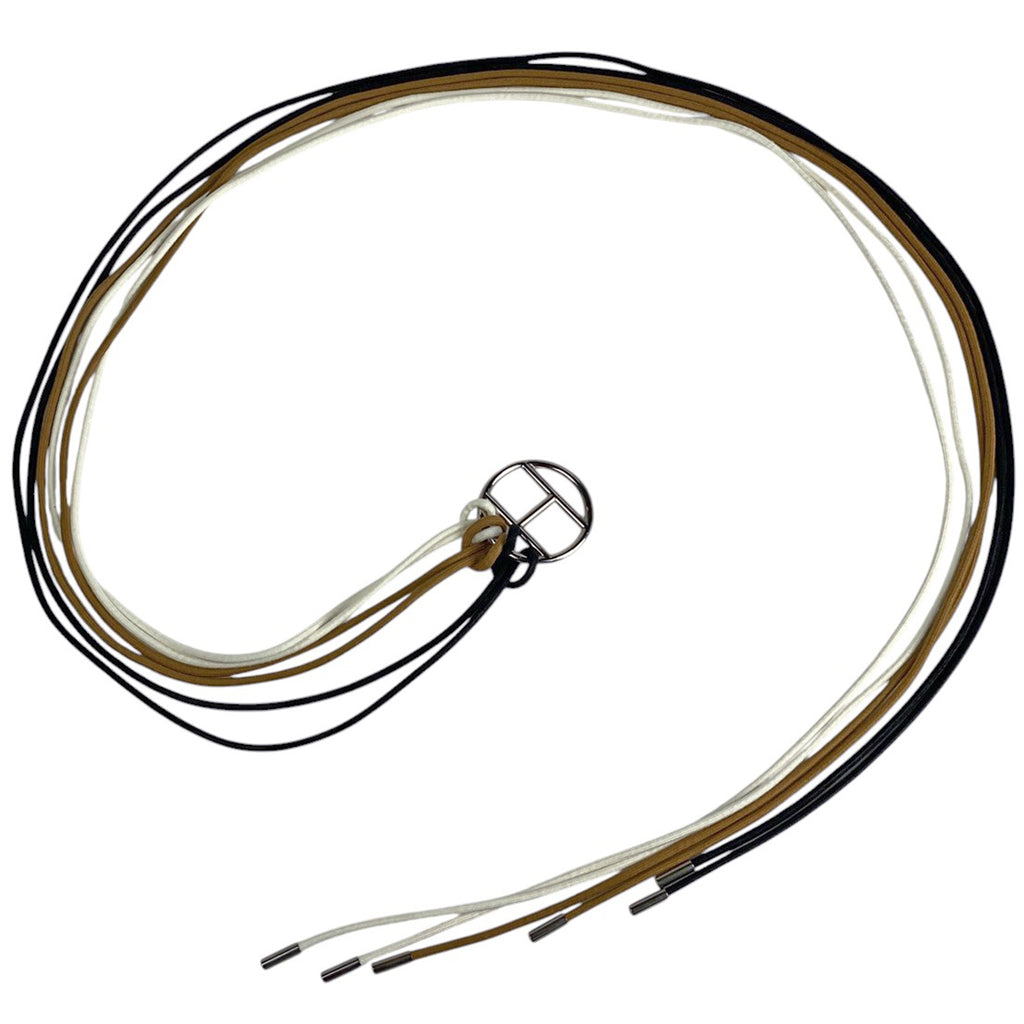 エルメス Hロゴ サッシュベルト 紐 Hモチーフ ベルト メタル シルバー ブラウン ブラック レディース 【中古】brbag