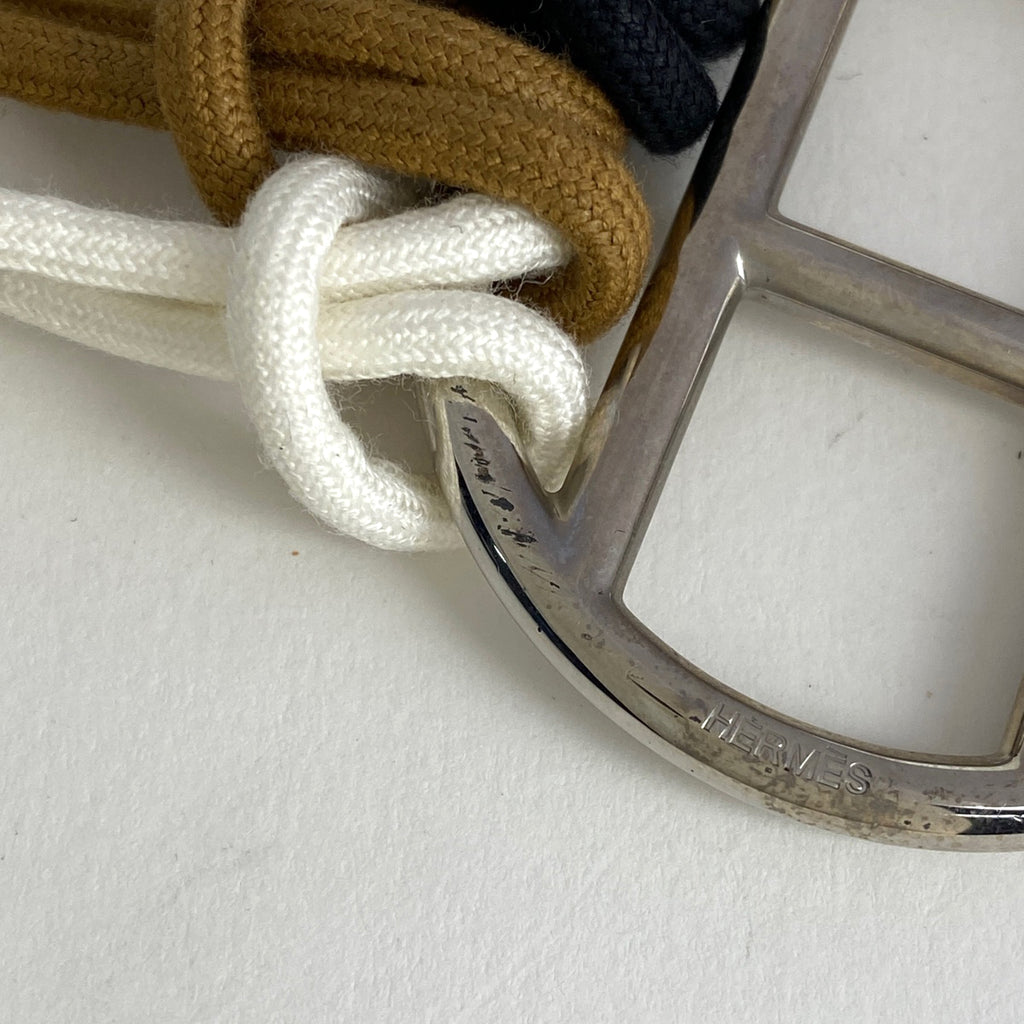 エルメス Hロゴ サッシュベルト 紐 Hモチーフ ベルト メタル シルバー ブラウン ブラック レディース 【中古】brbag