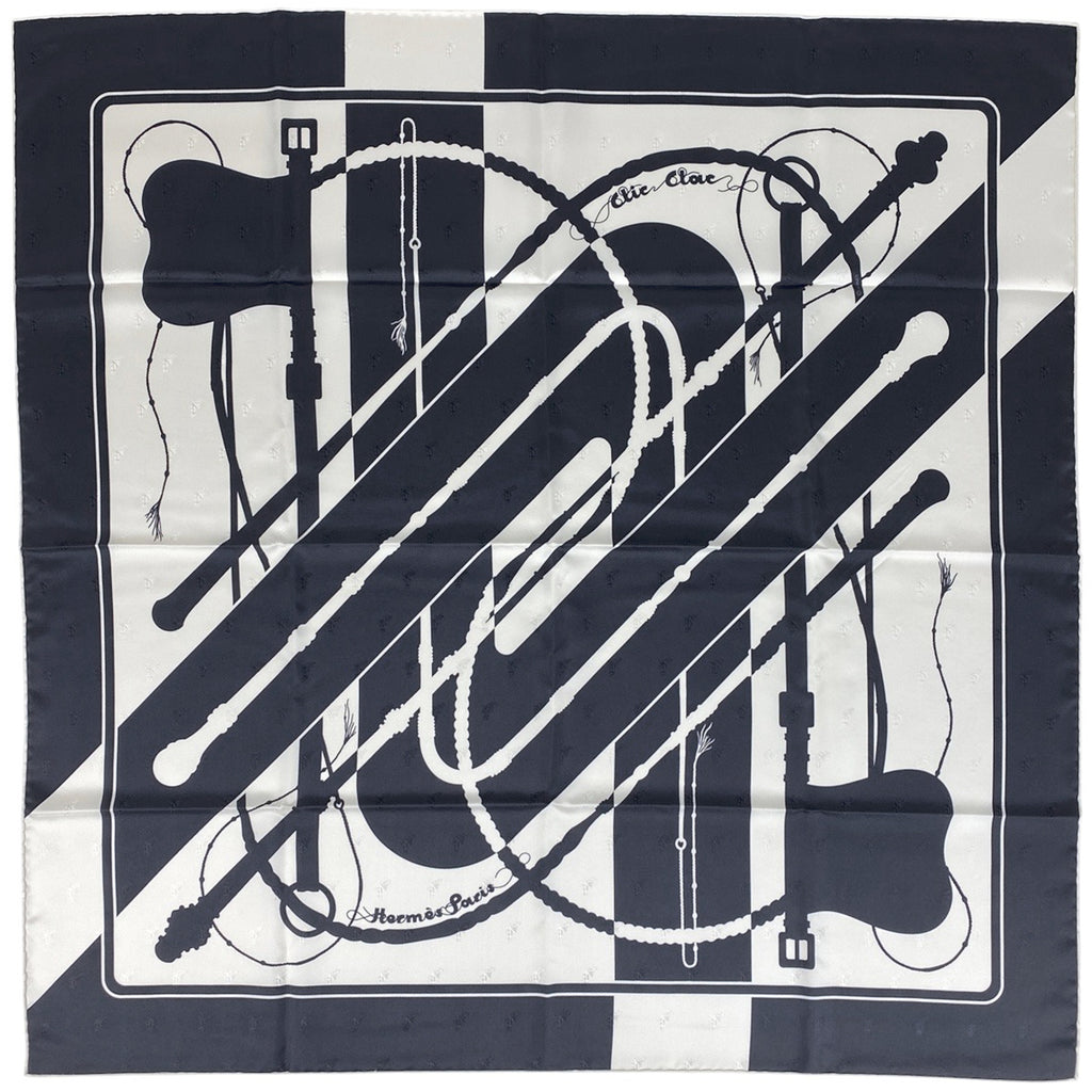 エルメス カレ 90 Clic Clac クリッククラック スカーフ スカーフ シルク ネイビー ホワイト レディース 【中古】brbag