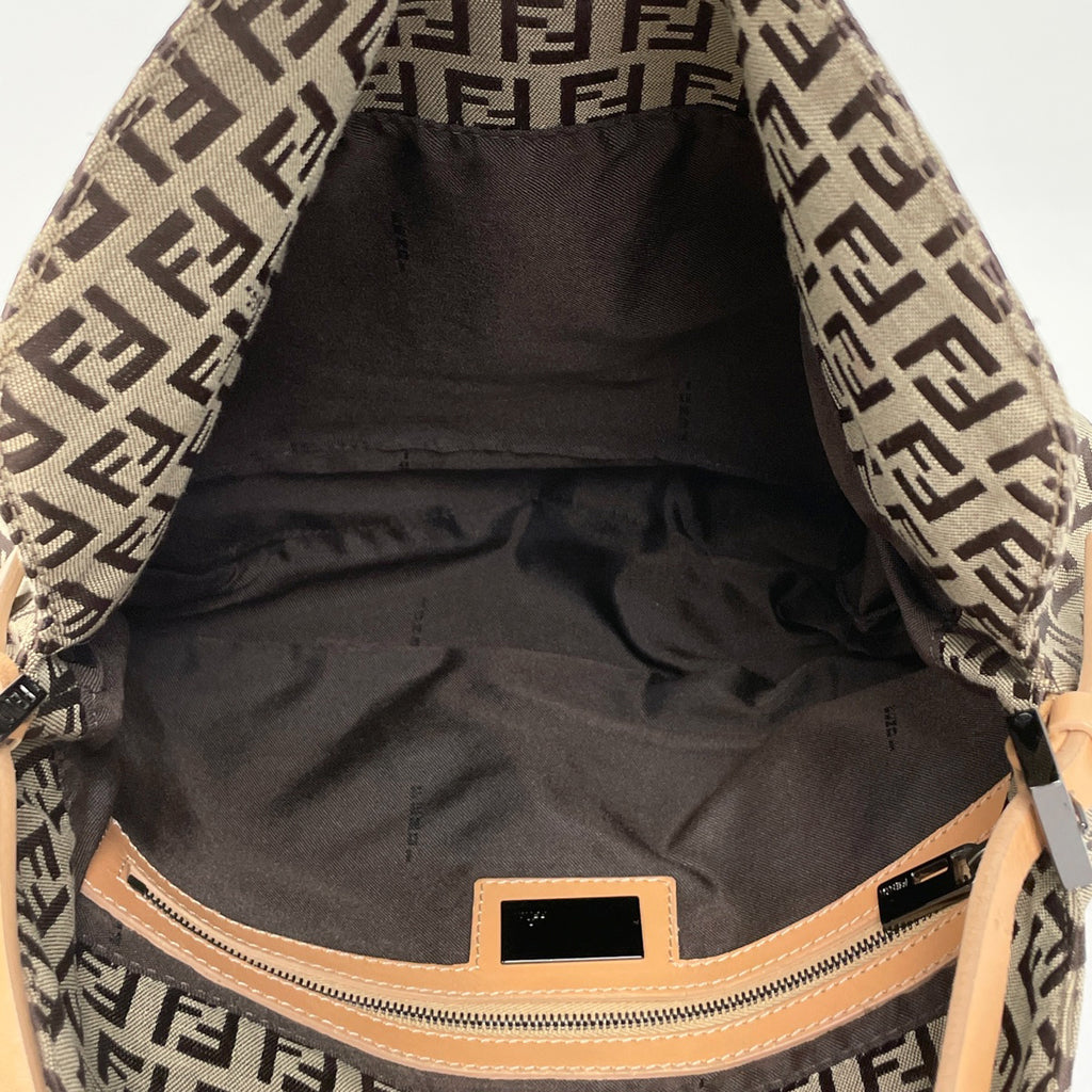 フェンディ ズッキーノ柄 ショルダーバッグ ロゴ ハンドバッグ マンマバゲット 肩掛け ショルダーバッグ キャンバス ベージュ レディース 【中古】brbag