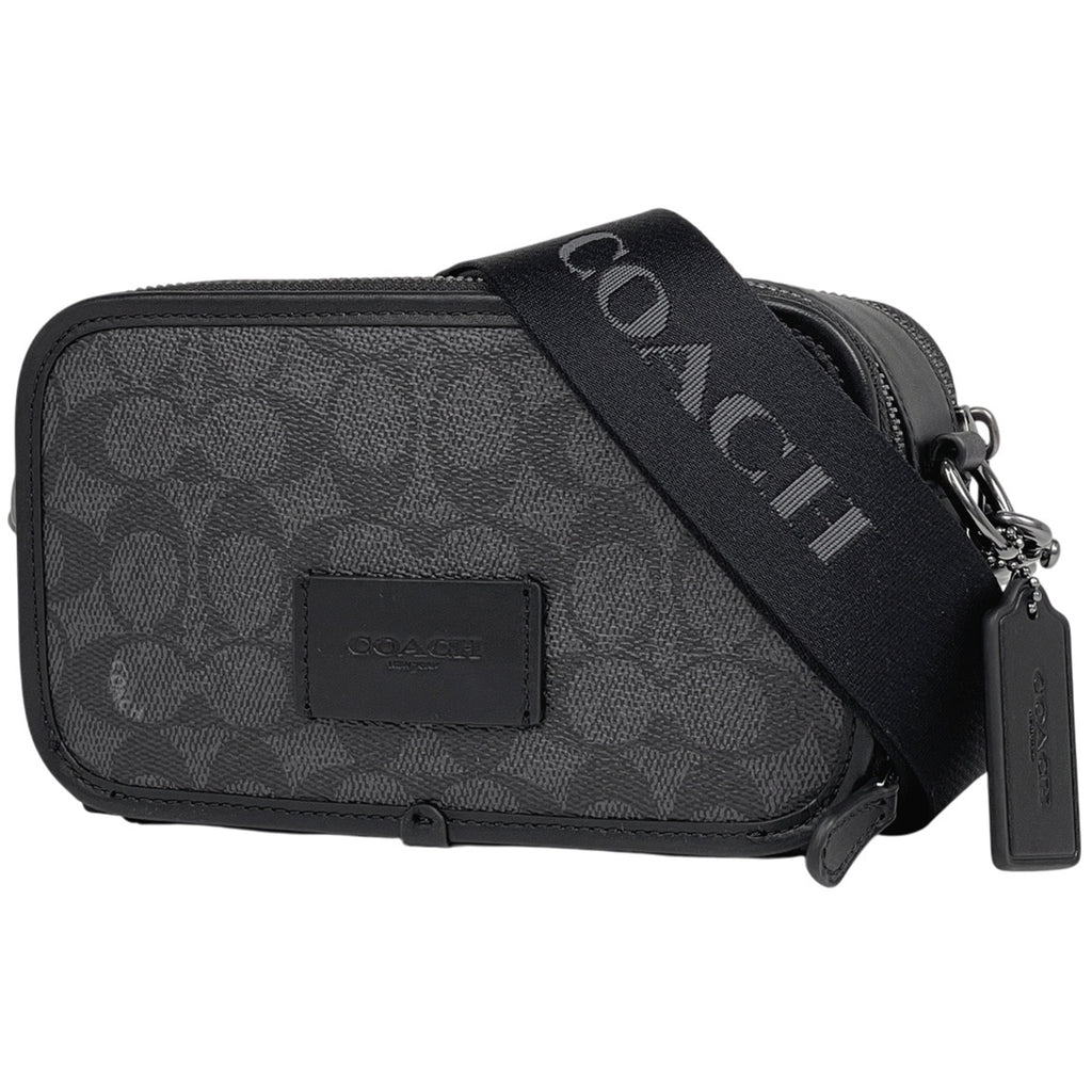 コーチ ワイアット クロスボディ バッグ シグネチャー ショルダーバッグ コーティングキャンバス ブラック グレー レディース 【中古】brbag