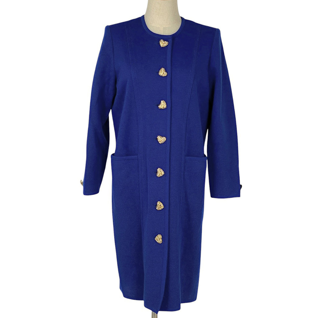 イヴ・サンローラン ニット ロング カーディガン ガウン ハート YSL トップス カーディガン 毛 ブルー レディース 【中古】brapp