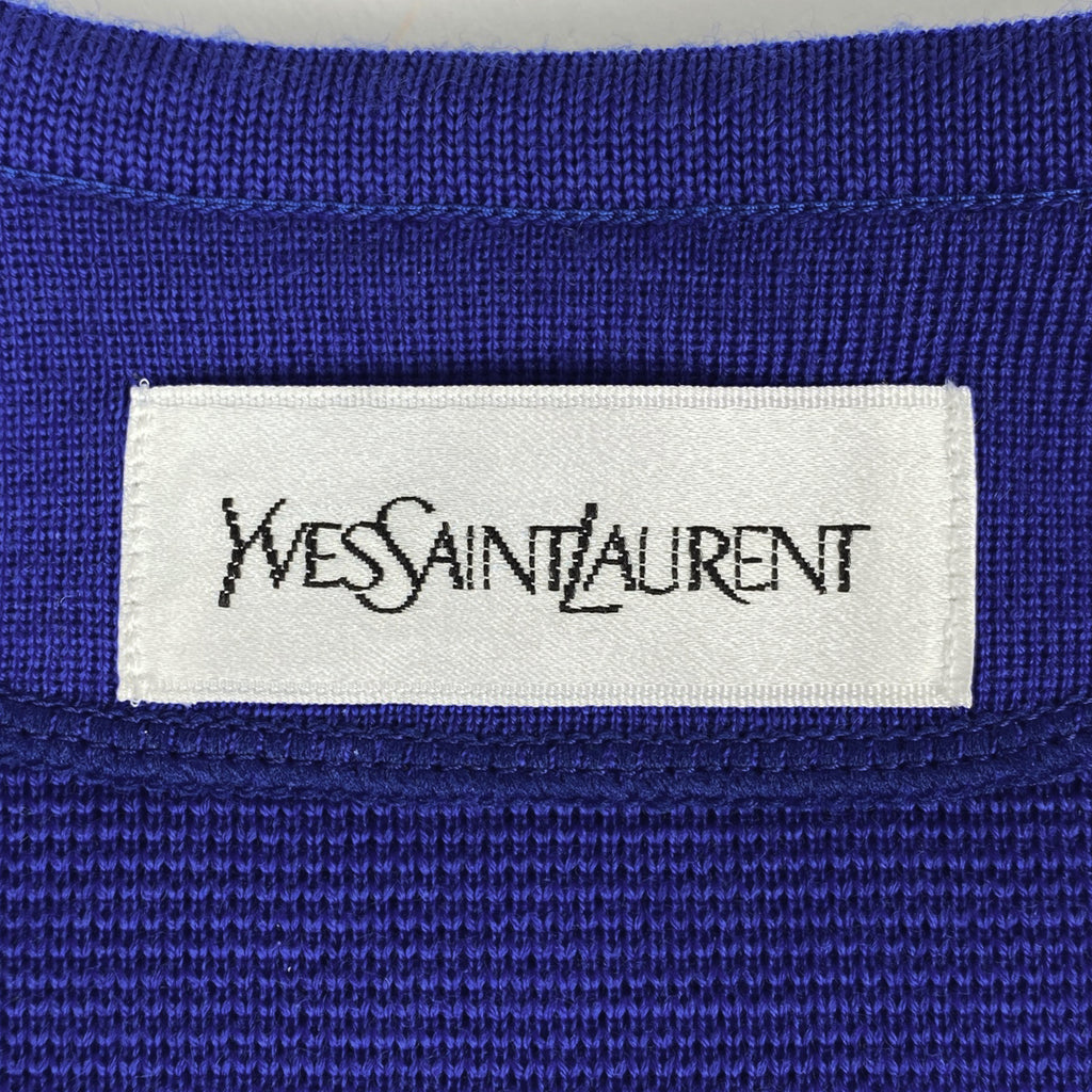 イヴ・サンローラン ニット ロング カーディガン ガウン ハート YSL トップス カーディガン 毛 ブルー レディース 【中古】brapp