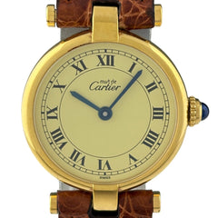 カルティエ マストヴァンドーム ヴェルメイユ 590004 腕時計 シルバー925 GP レザー クォーツ レディース 時計 【中古】wtcbb