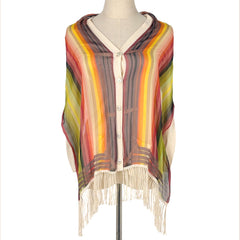 エルメス ストール シルク カーディガン フリンジ 薄手 ロゴボタン トップス カーディガン 絹 ベージュ マルチカラー レディース ブランドアパレル 【中古】brapp