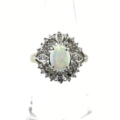 オパール デザインリング リング 12号 Pt900 オパール ダイヤモンド レディース ノンブランドジュエリー 【中古】nbjwl