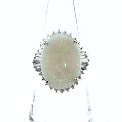 オパール デザインリング プラチナ 指輪 メレダイヤ リング 13.5号 Pt900 ダイヤモンド レディース ノンブランドジュエリー 【中古】nbjwl