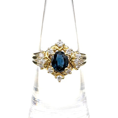 サファイア デザインリング YG イエローゴールド 指輪 メレダイヤ リング 10号 K18 サファイア 750 レディース ノンブランドジュエリー 【中古】nbjwl