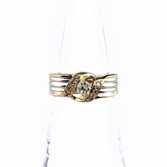 メレダイヤ デザインリング YG イエローゴールド プラチナ 指輪 リング 7.5号 K18 Pt900 ダイヤモンド レディース ノンブランドジュエリー 【中古】nbjwl