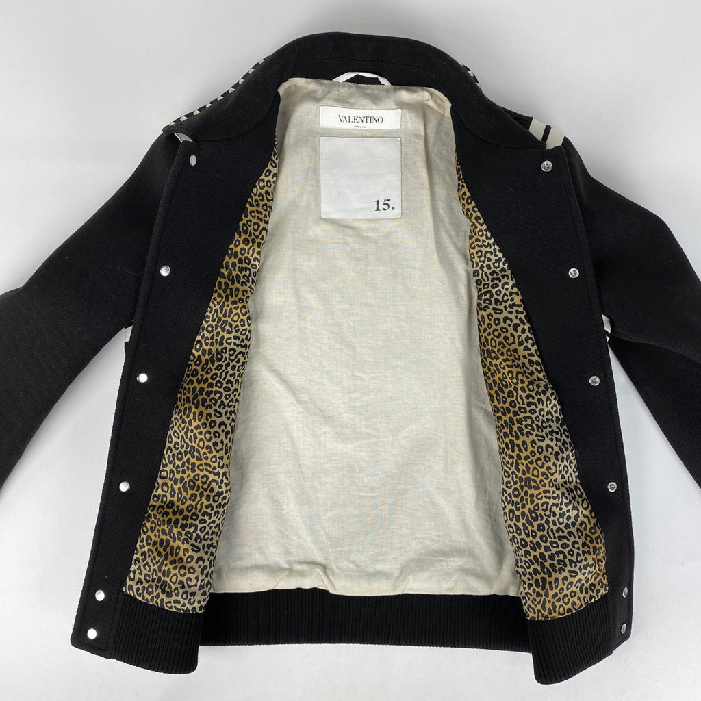 ヴァレンチノ ロックスタッズ テディジャケット ブルゾン スタジャン レオパード柄 アウター その他ジャケット 毛 ブラック ホワイト メンズ 【中古】brapp