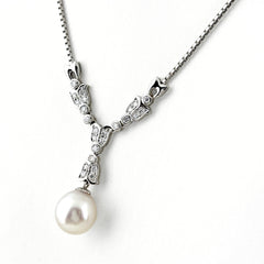 パール デザインネックレス プラチナ ペンダント メレダイヤ 真珠 ネックレス Pt900 Pt850 パール レディース ノンブランドジュエリー 【中古】nbjwl