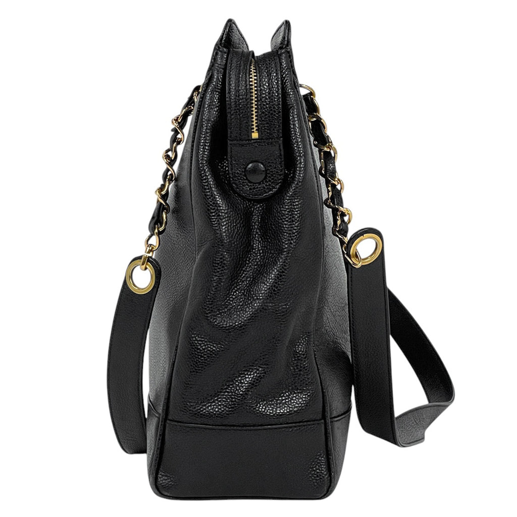 シャネル ロゴ チェーン トートバッグ 肩掛け ショルダーバッグ トートバッグ キャビアスキン ブラック レディース 【中古】brbag