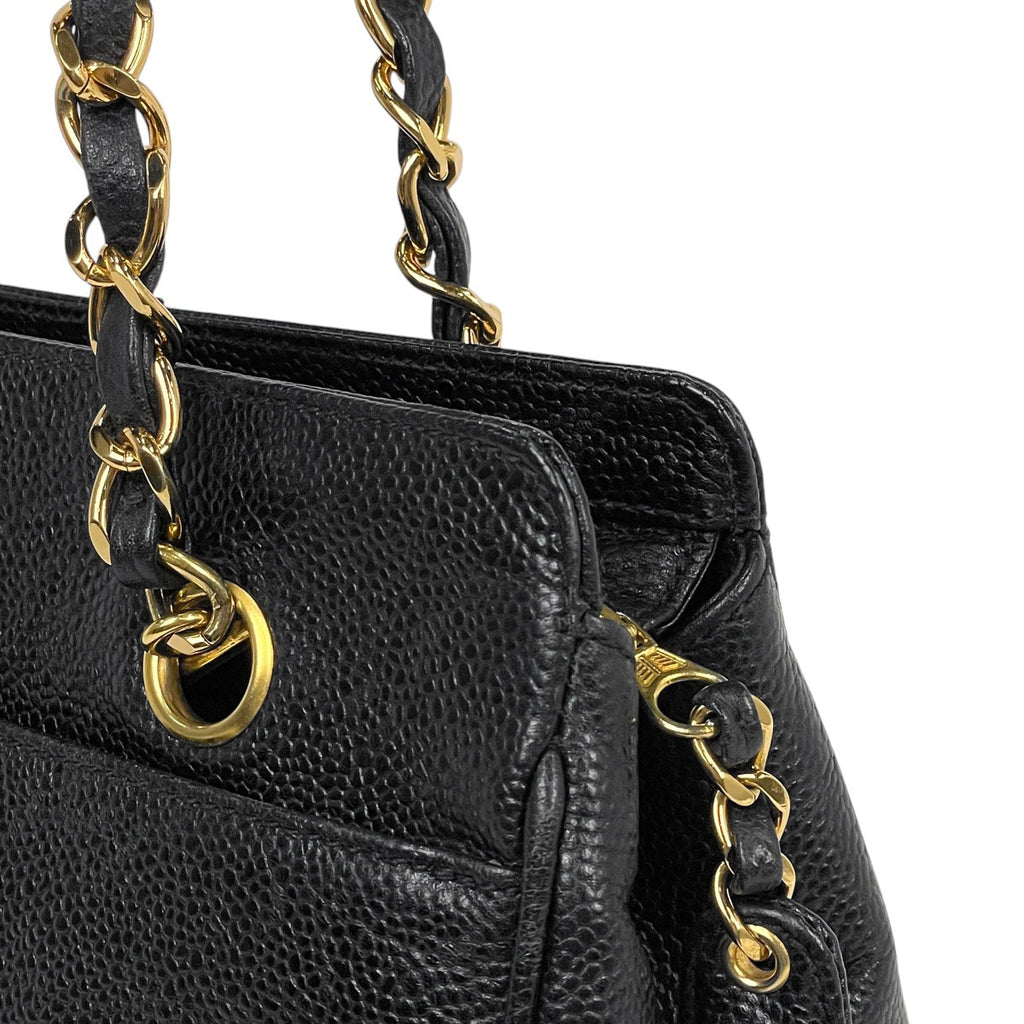 シャネル ロゴ チェーン トートバッグ 肩掛け ショルダーバッグ トートバッグ キャビアスキン ブラック レディース 【中古】brbag