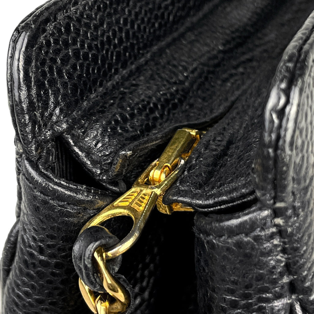 シャネル ロゴ チェーン トートバッグ 肩掛け ショルダーバッグ トートバッグ キャビアスキン ブラック レディース 【中古】brbag