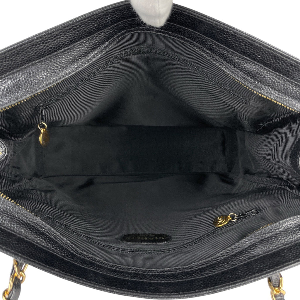 シャネル ロゴ チェーン トートバッグ 肩掛け ショルダーバッグ トートバッグ キャビアスキン ブラック レディース 【中古】brbag