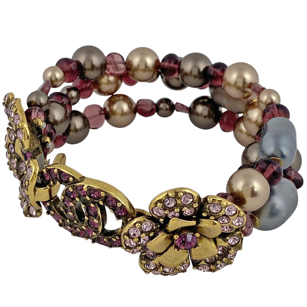 シャネル ココマーク ラインストーン ブレスレット 腕輪 カメリア ブレスレット GP ゴールド レディース 【中古】bracc