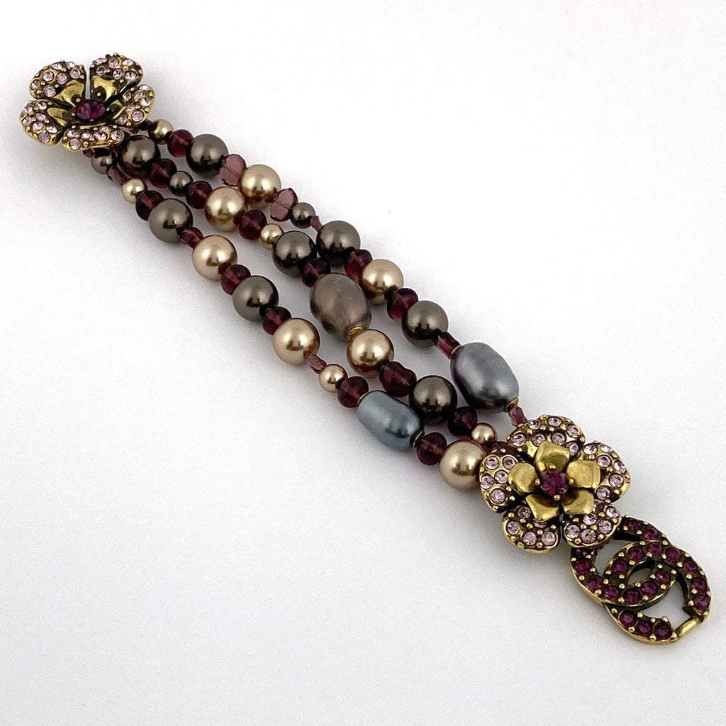 シャネル ココマーク ラインストーン ブレスレット 腕輪 カメリア ブレスレット GP ゴールド レディース 【中古】bracc