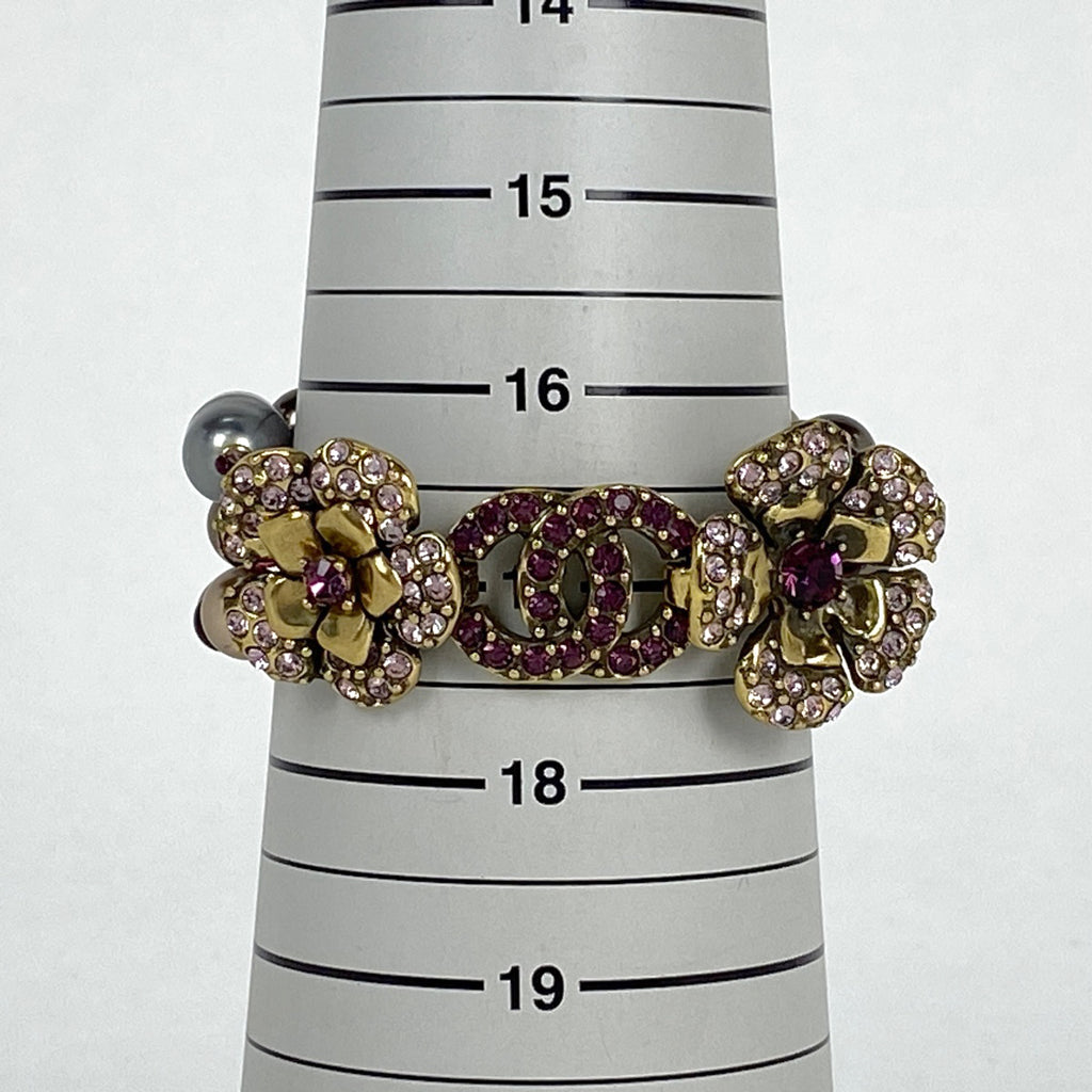 シャネル ココマーク ラインストーン ブレスレット 腕輪 カメリア ブレスレット GP ゴールド レディース 【中古】bracc