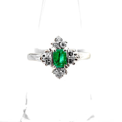 エメラルド デザインリング プラチナ 指輪 メレダイヤ リング 13号 Pt900 エメラルド ダイヤモンド レディース ノンブランドジュエリー 【中古】nbjwl