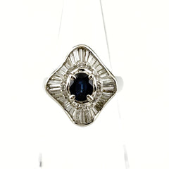 サファイア デザインリング プラチナ 指輪 メレダイヤ リング 8.5号 Pt900 サファイア ダイヤモンド レディース ノンブランドジュエリー 【中古】nbjwl