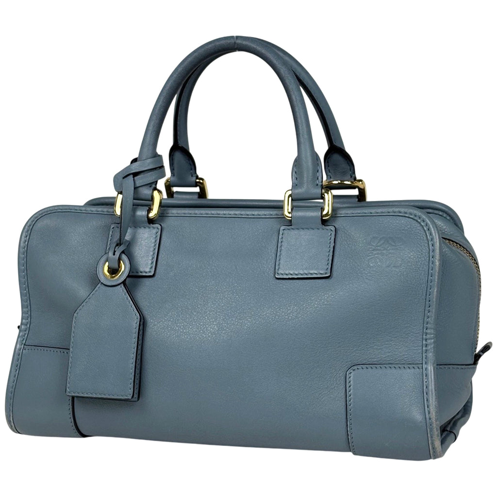 ロエベ アマソナ28 アナグラム ハンドバッグ レザー ライトブルー レディース 中古 brbag