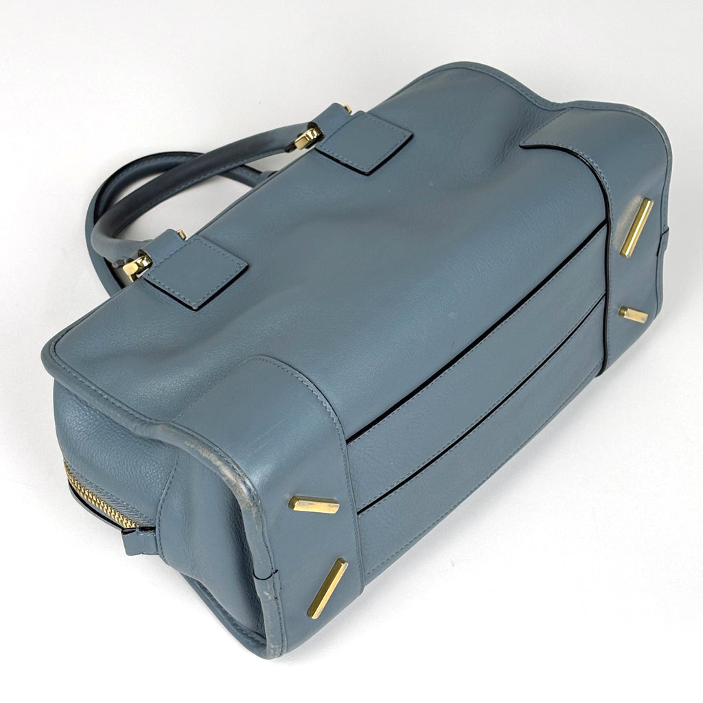 ロエベ アマソナ28 アナグラム ハンドバッグ レザー ライトブルー レディース 中古 brbag