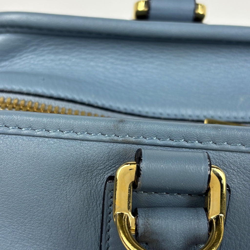 ロエベ アマソナ28 アナグラム ハンドバッグ レザー ライトブルー レディース 中古 brbag