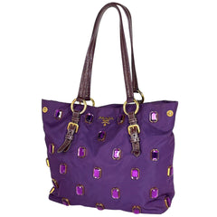 プラダ ロゴ トートバッグ ビジュー ショルダーバッグ 肩掛け エナメル トートバッグ ナイロン パープル レディース ブランドバッグ・小物 【中古】brbag