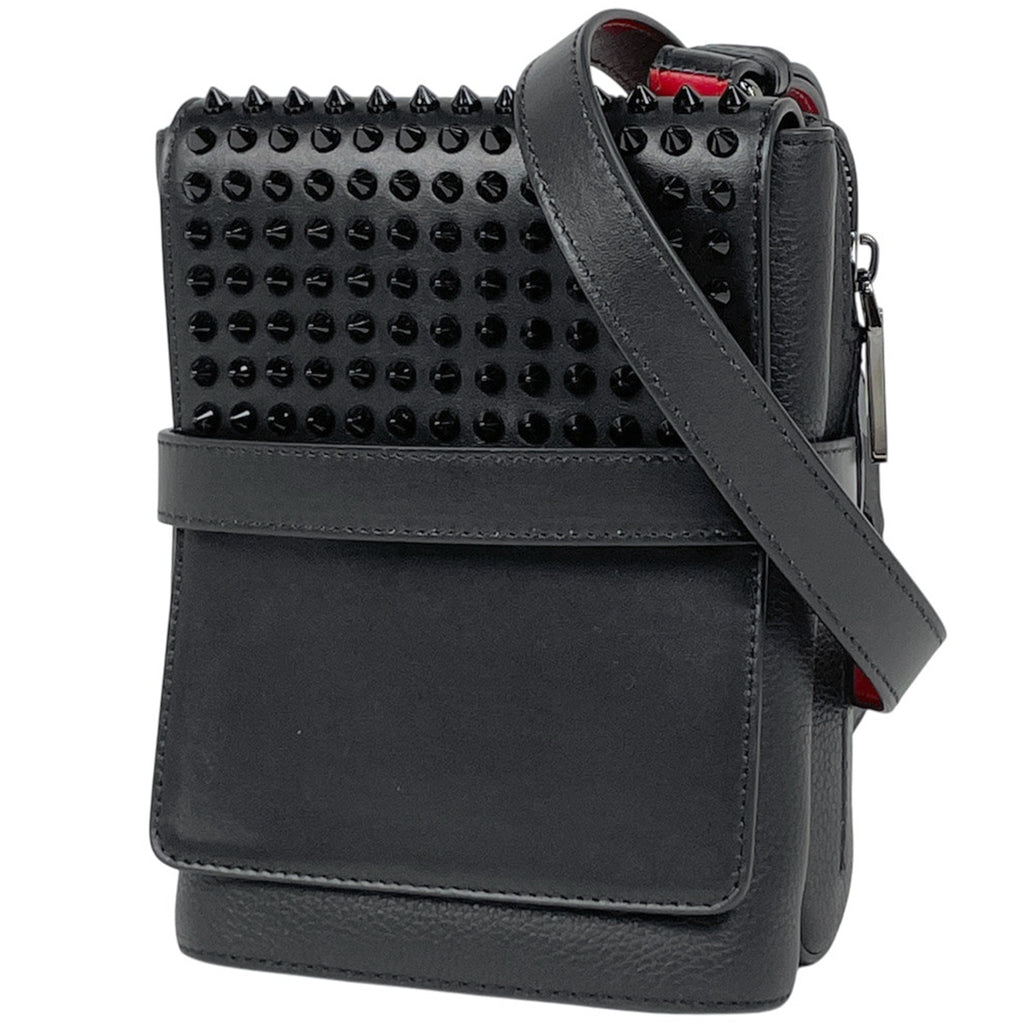 クリスチャンルブタン ロゴ ショルダーバッグ ベンチリポーター スパイク スタッズ ショルダーバッグ レザー ブラック レディース 【中古】brbag