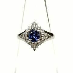 サファイア デザインリング プラチナ 指輪 メレダイヤ リング 8号 Pt900 サファイア ダイヤモンド レディース ノンブランドジュエリー 【中古】nbjwl