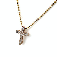 クロスモチーフ デザインネックレス YG イエローゴールド PG ピンクゴールド ペンダント メレダイヤ 十字架 ネックレス K18 ダイヤモンド レディース ノンブランドジュエリー 【中古】nbjwl