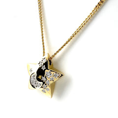 スターモチーフ デザインネックレス YG イエローゴールド ペンダント メレダイヤ 星 ネックレス K18 ダイヤモンド レディース ノンブランドジュエリー 【中古】nbjwl