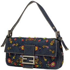 フェンディ ズッカロゴ マンマバケット ビーズ 刺繍 ワンショルダー ショルダーバッグ デニム ブルー 26424 レディース 【中古】brbag