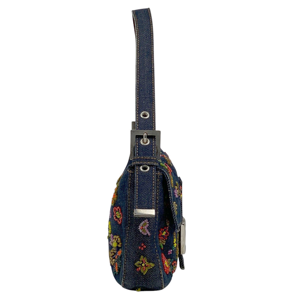 フェンディ ズッカロゴ マンマバケット ビーズ 刺繍 ワンショルダー ショルダーバッグ デニム ブルー 26424 レディース 【中古】brbag