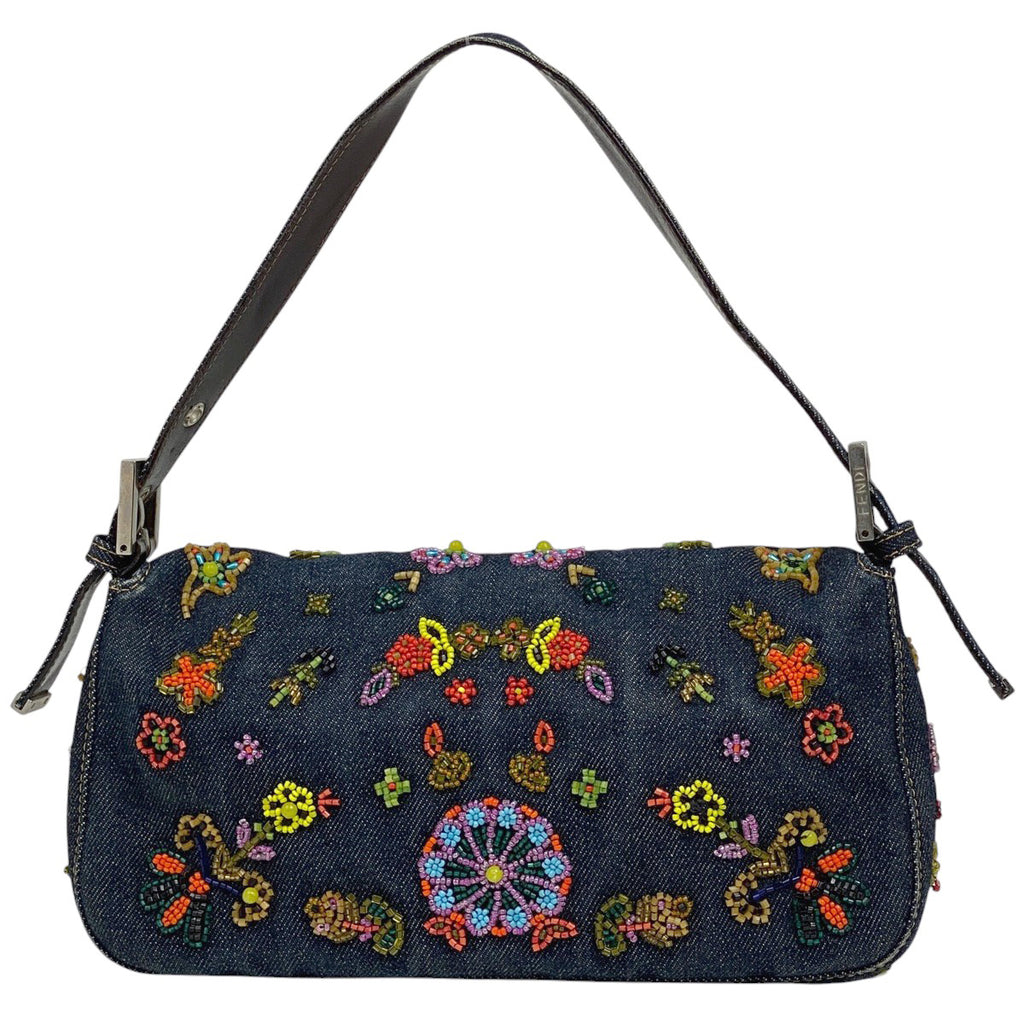 フェンディ ズッカロゴ マンマバケット ビーズ 刺繍 ワンショルダー ショルダーバッグ デニム ブルー 26424 レディース 【中古】brbag