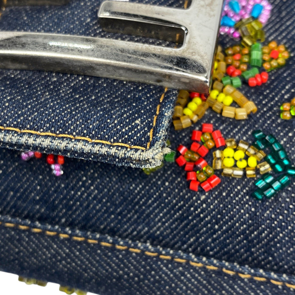 フェンディ ズッカロゴ マンマバケット ビーズ 刺繍 ワンショルダー ショルダーバッグ デニム ブルー 26424 レディース 【中古】brbag