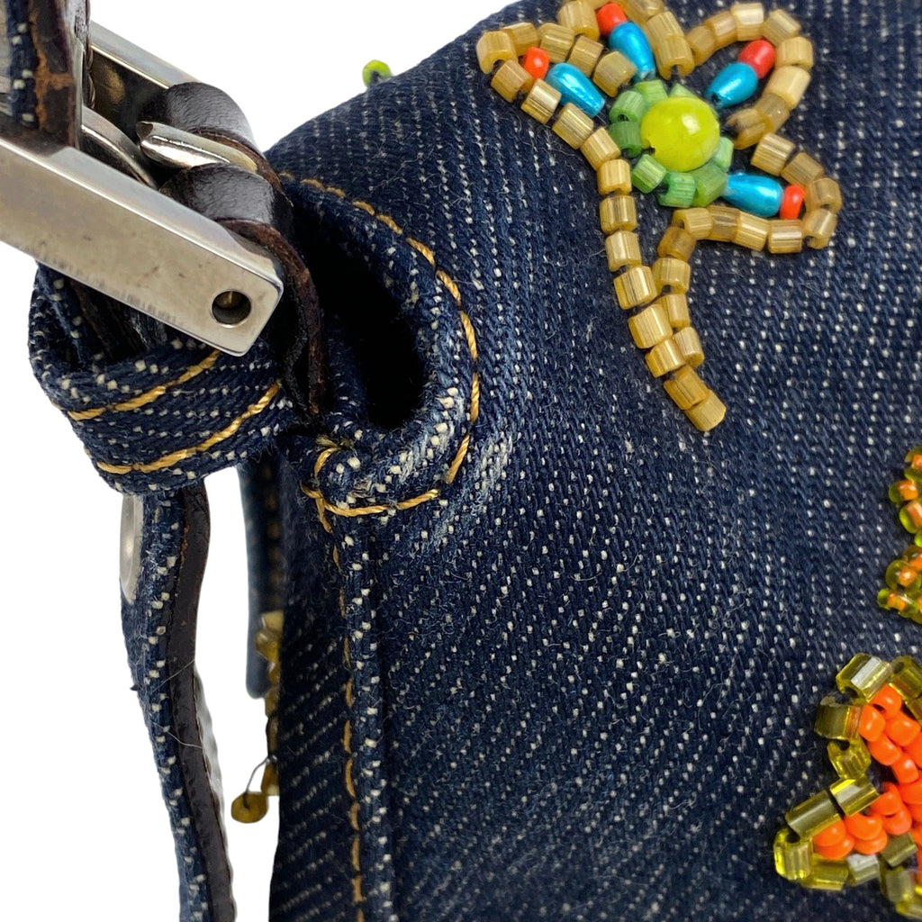 フェンディ ズッカロゴ マンマバケット ビーズ 刺繍 ワンショルダー ショルダーバッグ デニム ブルー 26424 レディース 【中古】brbag