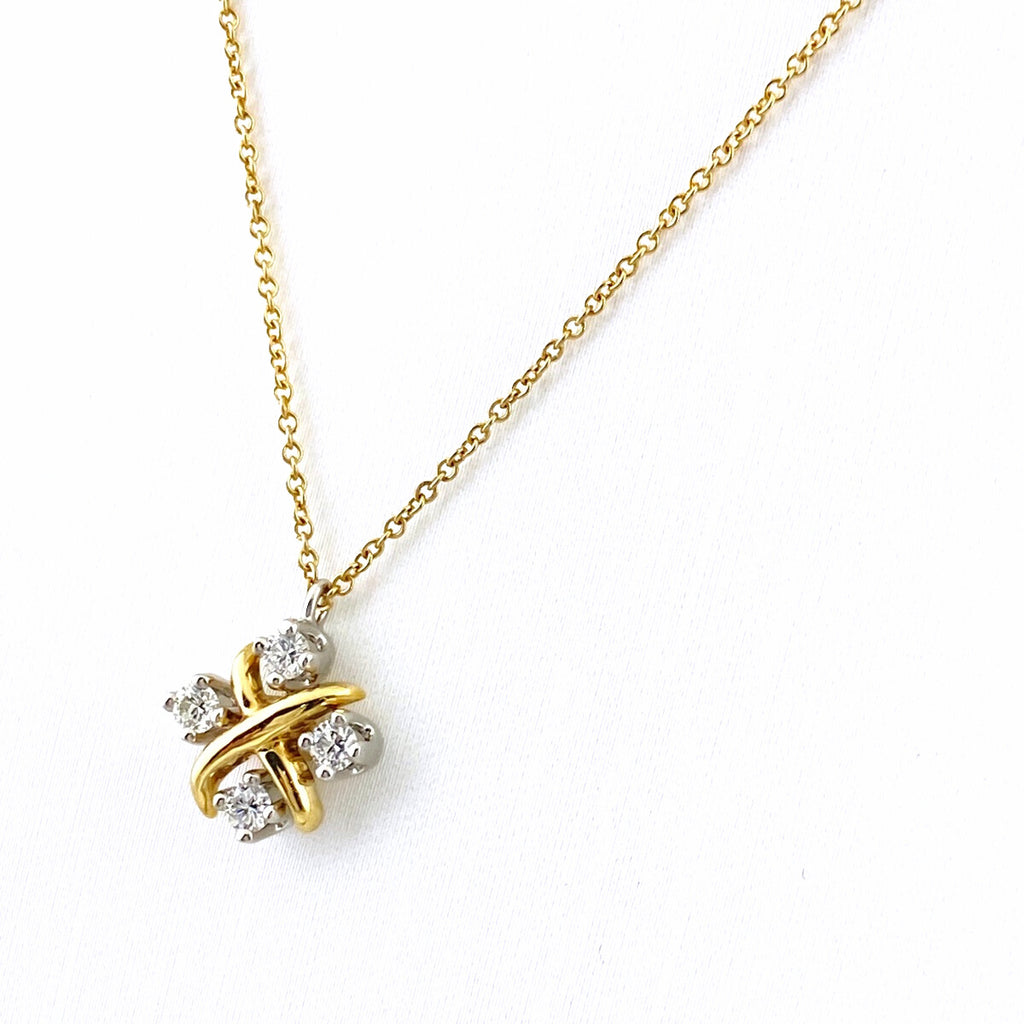 ティファニー ジャンシャランバージェ ネックレス プラチナ YG イエローゴールド ペンダント ネックレス 750 Pt900 ダイヤモンド レディース 【中古】brjwl