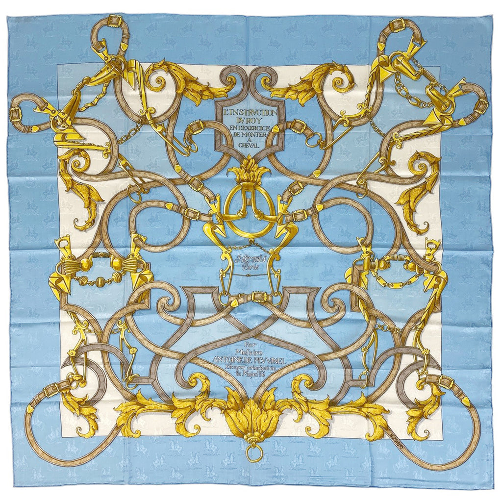 エルメス カレ 90 L’INSTRVCTION DV ROY 帝王学 スカーフ スカーフ シルク ライトブルー マルチカラー レディース 【中古】brbag